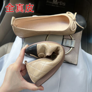 Summer Egg Roll Shoes Small Fragrance Style Womens Genuine Leather Grandmother Bean Shoes Soft Bottom Flat Heel Fashionable Casual Slip-On