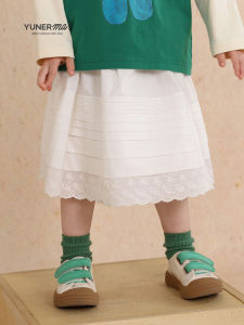 Chic Lace Trim Half Skirt for Girls Spring Autumn Cotton Blend Comfortable Casual Style Childrens Fashionable Skirt