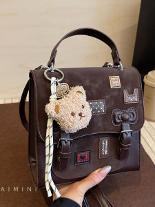 Unique Design Small Womens Backpack Fashionable Commuter Crossbody Bag Vintage Artistic Style Square Shape Zinc Alloy Hardware