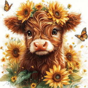 Huacan Diamond Painting Sunflower Highland Calf Diamond Mosaic Animal Flower Landscape New Collection Picture Of Rhinestones