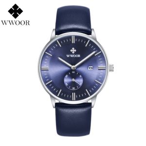 WWOOOR Original Brand Luxury Mens Round Watches Waterproof Leather Men Quartz Clock Business Wrist Watch