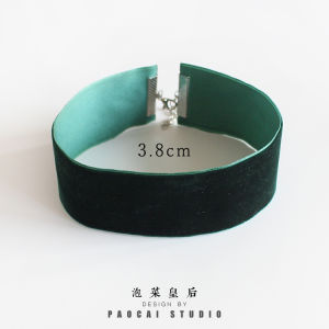 สร้อยคอโซ่กระดูกไหปลาร้าผ้ากำมะหยี่สีเขียวสดใหม่ทำมือสำหรับผู้หญิง เครื่องประดับแฟชั่นแบบเรียบง่าย โซ่กระดูกไหปลาร้าแบบลำลอง