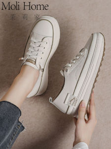 Leather Platform Sneakers Womens New 2025 Spring Autumn Thick Bottom Soft Bottom Casual All-Match round Toe Rubber Sole