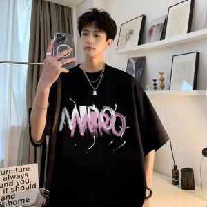 Summer Versatile Pure Cotton Short Sleeve T-Shirt Mens Street Style Loose Casual round Neck Half Sleeve Body Shirt Summer Top