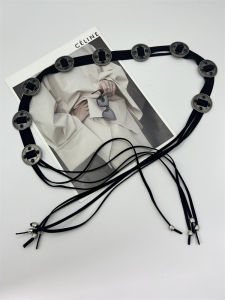 ย้อนยุค สไตล์โบฮีเมียน สีดำ สีหิน ฝัง สายโซ่คาดเอว เข็มขัดพู่เผ่าอินเดีย หนัง เครื่องประดับแฟชั่นชาติพันธุ์ลมโบฮีเมียน