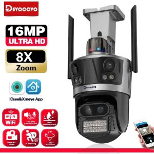 ICsee Security Camera 8K 16MP Four Lens 8X Zoom Outdoor WiFi Wireless CCTV Video Surveillance Auto Tracking Home Protection