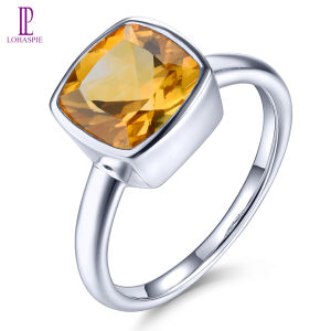 Lohaspie Jewelry Real 1.9 Carats 925 Sterling Silver Rings Natural Citrine Ring Citrine Stone Original Ring 925 Silver Ring With Stone For Women Wedding Ring 925 Silver Jewelry