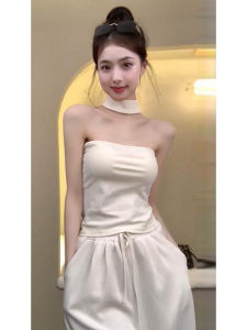 Pure Desire Sweet Spicy Neck Hanging Short Top Womens Summer Outerwear One-Shoulder High-End Sensation Inner Match Tight Bustier Short Shirt