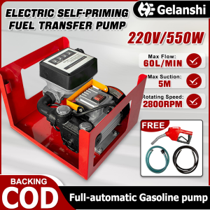 Petrol Pump 220V Electric Fuel Self-Priming Transfer Pump 550W Oil Diesel KeroseneTransmission Power Pump 60L/Min Large Flow And High-precision Quantitative Car Mounted Fuel Dispenser With Complete Accessories