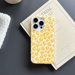 Simple Fashion Yellow Leopard Print Color Block Pattern Glossy Protective Phone Case Cover for iPhone 17 16 15 14 13 Pro Max