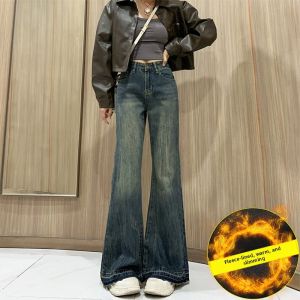 Stylish Unique Fashion Big Size High Waisted Flared Velvet Denim Pants