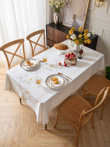 Vải Vải Cotton Lanh Thêu Sang Trọng Thanh Lịch Cho Bàn Ăn Và Bàn Trà Hình Chữ Nhật Có Viền