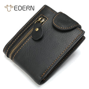 EDERN Genuine Leather Mens Wallet Retro Short Wallet Multi-card Slot Money Clip Card Holder Cowhide Bifold Wallet Coin Purse