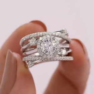 Huitan Luxury Wedding Rings for Women Fancy Cross Design Inlaid Shiny CZ Stone Fashion Versatile Female Finger-ring Gift Jewelry