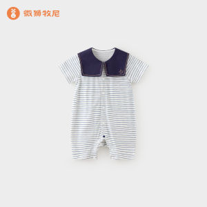 Wismorni | Navy Style Baby Short Sleeve Onesie Light Summer Outing Clothes