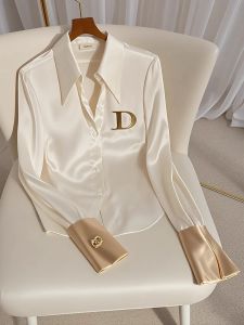 GOUWU | Unique Elegant Aesthetic Minimalist White Acetate Satin Shirt