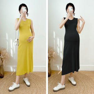 Maternity Midi Knitted Dress Base Layer Inner Wear Beautiful Camisole Skirt Women Early Autumn New Style High Waist Cotton Blend Soft High Elasticity Summer A-Line Dress