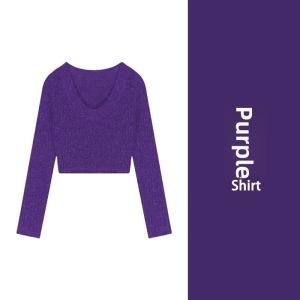 CHENDAYU | V-Neck Knitwear Slim Fit Top Purple