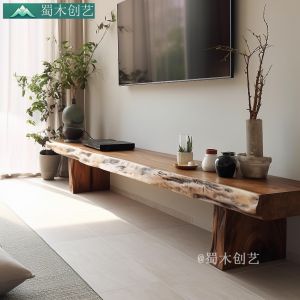 Ecological Solid Wood TV Cabinet Simple Irregular Vintage Wind Wooden Bench Base TV Stand Storage Shelf Living Room Furniture