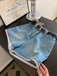 French Design Retro American Lace Trim Denim Shorts