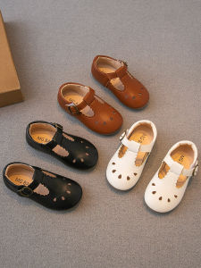 Princess Style Girls Shoes: Soft Leather Round Toe Bean Shoes for Daily Wear