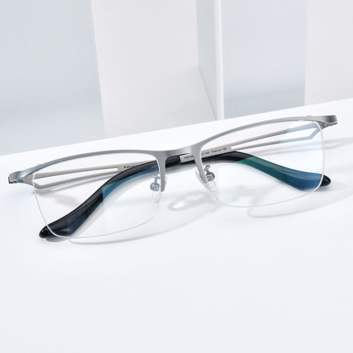 FONEX Titanium Glasses Frame Men Brand Design Semi-Rimless Square