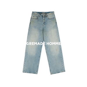 Gremade Homme กางเกงยีนส์ขาตรงเอวสูงปานกลางผ้าฝ้าย 100% สําหรับเยาวชนสวมใส่สบายๆทุกวัน