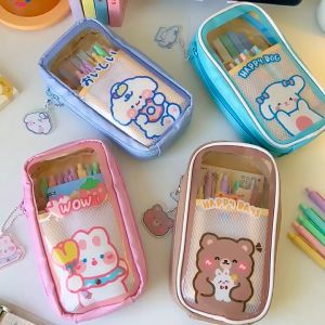 FH-A61 Tempat Pensil Anak Transparan Motif Kartun Pencil Case Multifungsi Ala Korea Pouch Serbaguna / Tempat Alat Tulis Tempat Pulpen Perlengkapan Sekolah