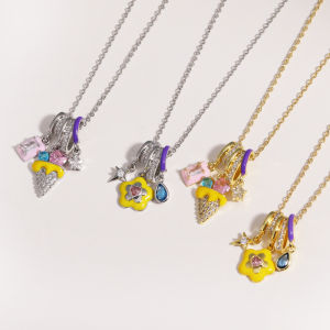 Waterproof Stainless Steel Colorful Flower Zircon Ice Cream Pendant Necklace For Women Simple Elegant Enamel Jewelry Wholesale
