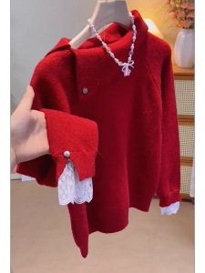 QINGNAER | French Delicate Lace Knitted Sweater Large Size
