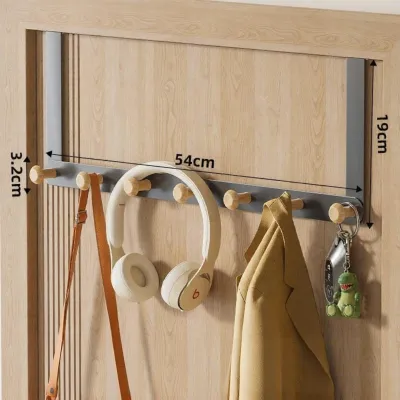 Elegant Door Back Clothes Hanger No Drilling Bedroom Bathroom Storage Rack Wooden Material Easy Installation Universal Hook