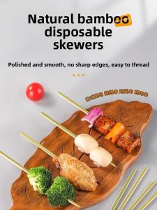 MONLEYTA | Japanese Style Disposable Bamboo Skewers For Charcoal BBQ Flat Green Skin Skewers Commercial Wholesale Barbecue Forks Spoons