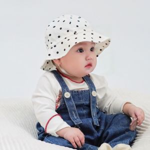Adjustable Pure Cotton Spring Autumn Thin Fisherman Hat Baby Sun Protection Shade Cap Korean Style Polka Dot Girl Toddler Cap