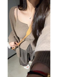 Plus Size Womens Clothing Slightly Oversized Girls Autumn Matching a Set of Knitting Cardigan Sweater Outwear Suspenders Vest Slimming Pants