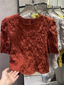 ร้านค้าลดราคา ข้อเสนอพิเศษ ผู้หญิง เสื้อยืดแขนสั้น Bubble Sleeve สไตล์เกาหลี Creative พลีท ดีไซน์ สลิมฟิต ฤดูร้อน เสื้อท่อนบน