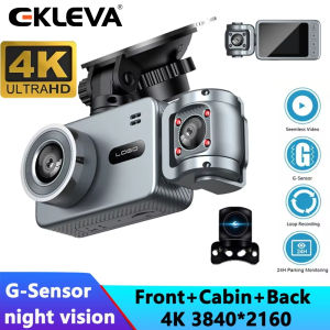 EKLEVA 4K Triple Lens DashCam Front 2160P with Inside/Rear 720P Night Vision WiFi App Control G-Sensor Parking Monitor Car Video Camera