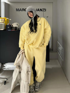 Fashionable Sportswear Set Womens Running Outfit Two-Piece Suite Korean Style Long Sleeve round Neck Cotton Casual Sportswear