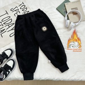 Winter Warm Fleece Childrens Sport Pants Black