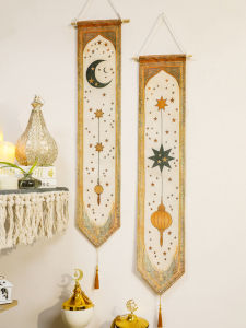 Islamic Ramadan Wall Banner Moon Star Lantern Tapestry for Eid Mubarak Kareem Muslim Festival Home Decor Hanging Ornaments Gifts