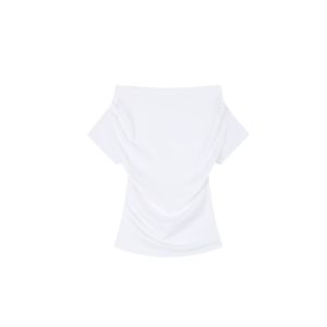 YUEZHONGWEI | French Style Irregular White Asymmetrical Shoulder Short Sleeve T-Shirt Womens Summer Slimming High-End Feelings Shoulder Baring Top