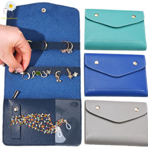 Portable PU Leather Jewelry Roll Storage Bag Folding Travel Earring Necklaces Bracelet Ring Organizer Storage Case Roll Foldable