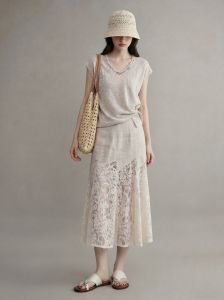 GULILI | Vintage-Inspired Resort Style Linen Knit Lace Outfit