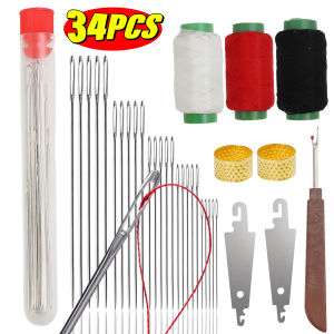 34Pcs Big Eye Sewing Kit With Storage Box Threader Thimble Seam Ripper Cotton Thread Sewing Set