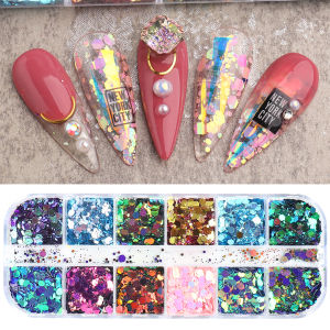 1 Set Chameleon Nail Sequins Mermaid Mirror Hexagon 3D Glitter Flakes Paillette DIY Laser Spangles Polish Manicure Tips