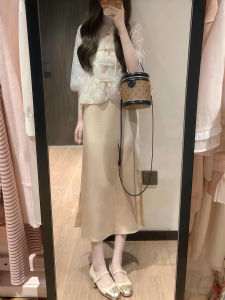 Thanh Lịch Phong Cách Trung Hoa Lụa Trắng Cài Nút 2 Bộ Nữ Tay Ngắn Mùa Hè Thời Trang 2024 Hàng Mới Về