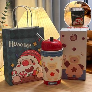 LUXIAOSHI | Red Apple Bear Ceramic Straw Cup