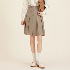 Khaki Color Casual Womens Mini Skirt High Waist Pleated A-Line Short Skirt College Style Spring Autumn New Arrival