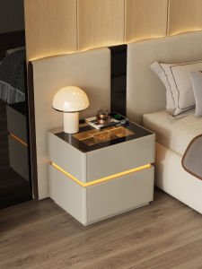 Italian Minimalist Nightstand with Light Jewelry Storage Luxury Sense with Password Lock