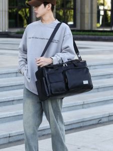 Large Capacity PU Waterproof Sports Fitness Bag Mens Stylish Handheld Short Trip Business Trip Shoulder Bag Travel Bag