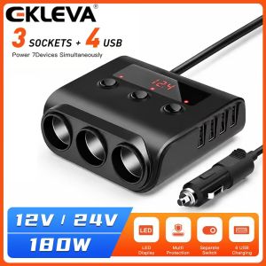 EKLEVA Car Charger Lighter 3 Socket Splitter 12-24V Quick Charge 3.0 Car Charger Adapter 4 Ports USB Charger 100W For Mobile Phone Dc Outlet